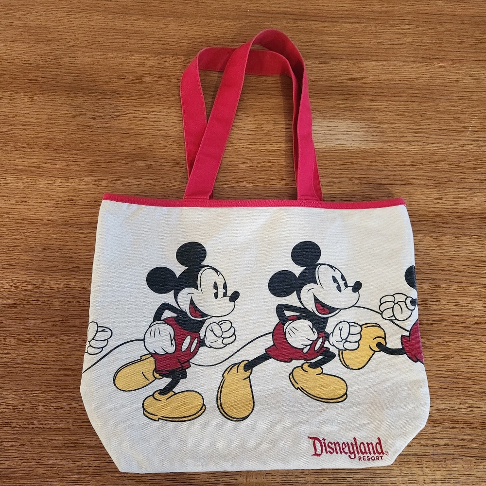 DISNEY Disneyland Parks Mickey Mouse Canvas Tote Bag Red Black Yellow Natural
